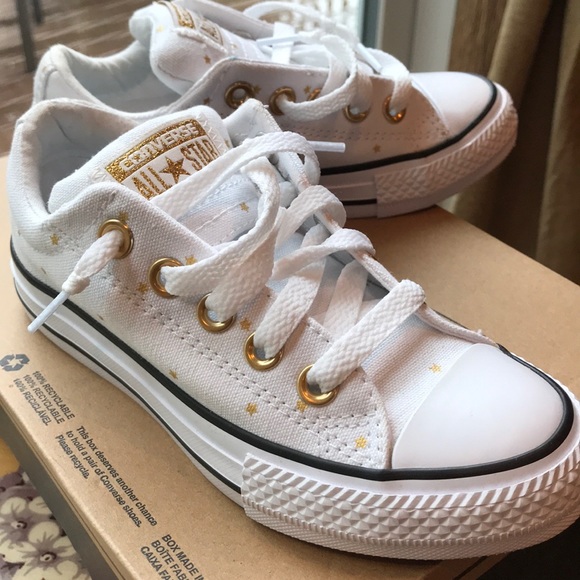 white converse with gold stars